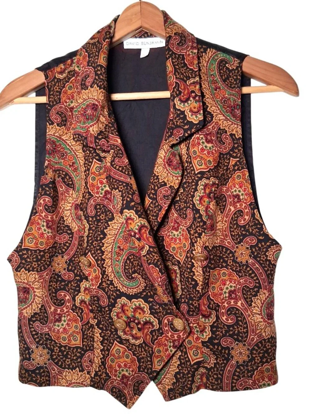 Vintage 90s David Benjamin Vest Women Small Paisley Double Breasted Gold Button - Picture 1 of 9
